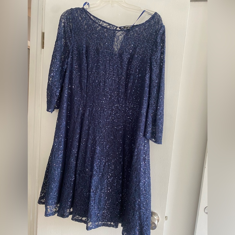 Navy blue lace dress with sequins. Size 16